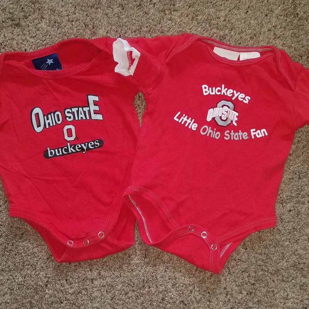 Pair of Ohio state Buckeyes onesies